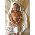 Toalla de baño con capucha del bebé del color blanco suave del algodón 100% con las orejas de oso HDT-9001 China fábrica